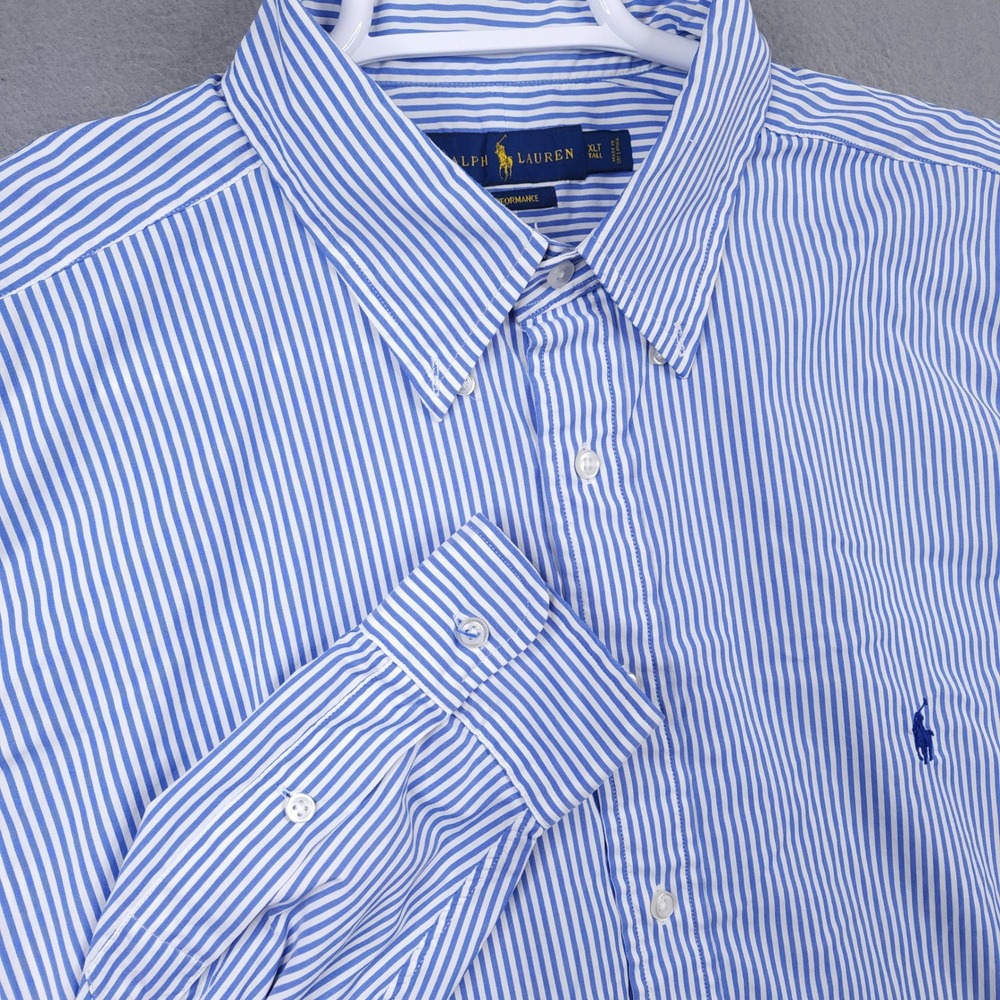 Ralph Lauren Mens XLT Tall Performance Blue White Striped Button Down Shirt